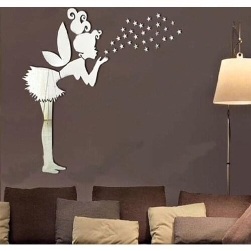 Zollor Acrylic Gold Silver Angel Girl Star Mirror Sticker Wall Sticker Bedroom Living room Bathroom Creative Decoration Stickers