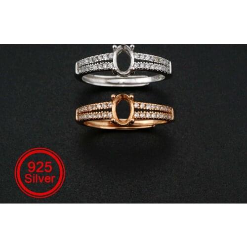 1Pcs 4x6MM Oval Prong Ring Settings Adjustable Pave Shank Rose Gold Plated Solid 925 Sterling Silver Bezel Tray 1224056