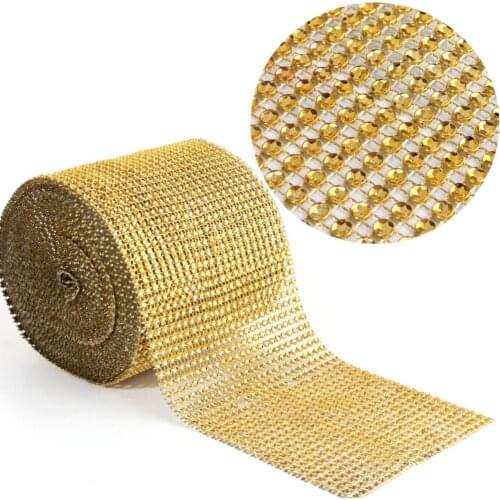 1 Yard Gold Bling Diamond Mesh Rhinestone Wrap Ribbon Roll For Wedding Bridal Birthday Party Home Cake Decoration
