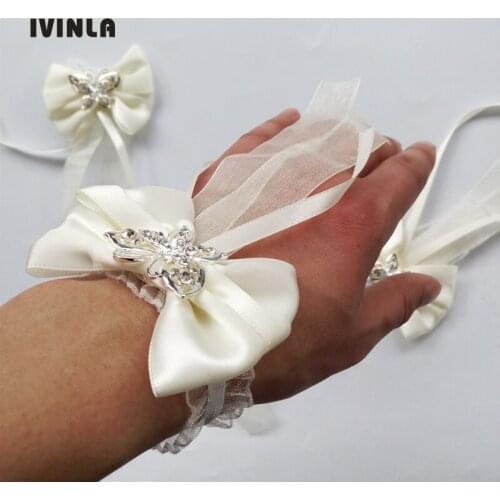 10Pcs/lot Wedding Wrist Flowers Bridesmaid de Marriage Crystal Corsages Wrist Flowers