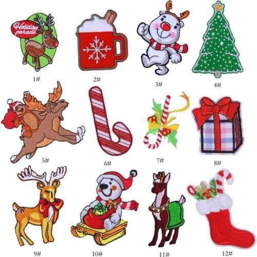 100pcs/lot Embroidery Patch Santa Snowman Deer Christmas Gift Backpack Clothing Decoration Diy Iron Heat Transfer Applique