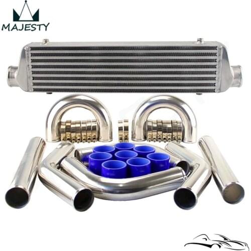 2.5" Inlet Front Mount Intercooler + 63mm Aluminum Piping Hose Clamps Kit DIY