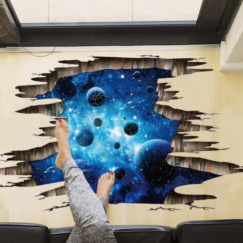 3D broken wall cosmic space wall stickers home decor living room bedroom floor decals murals Removable decorative vinyl material