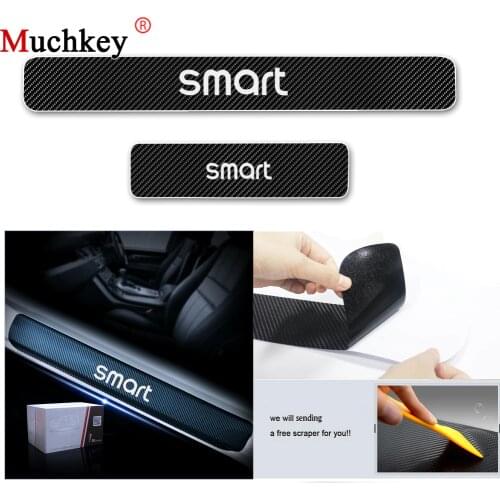 Welcome Pedal 4D Carbon Fiber Vinyl Stickers For Mercedes Benz Smart Door Threshold Plate Car Door Sill Scuff Plate 4Pcs