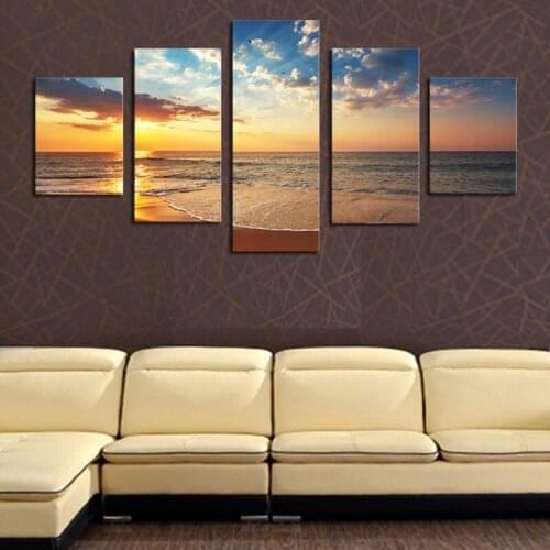 5 pieces framed Wall Art Picture Home Decoration Canvas Print painting beautiful sea Sunset landscape art prints Cheap Pictures