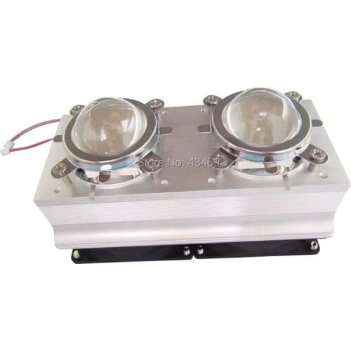 60 90 120 Degree Dual 44.5MM Led Lens With Holder + Dual Aluminum Led Heatsink Cooling Fan For 2PCS 20W - 60W High Power Led