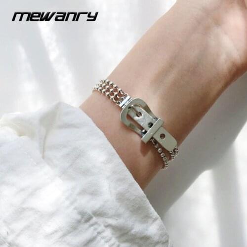 Mewanry 925 Sterling Silver Bracelet for Women Trend Vintage Creative Three-Layer Round Bead Belt Buckle Jewelry Birthday Gifts