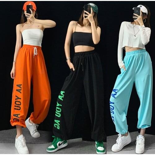 Hip-Hop Jazz Hip-Hop Sweatpants Female Summer Loose Letter Beam Pants Street Casual Pants