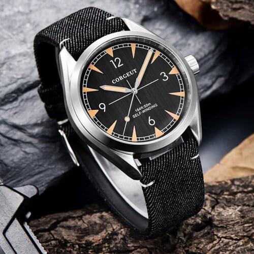 CORGEUT Sapphire Glass Wristwatch 41mm Brushed Case ST Movement Black Dial Men Watch