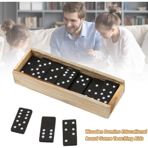 Wooden Domino Board Games Travel Funny Table Game Domino Toys Teaching Aids Double 6 Dominoes Set Puzzle Card Black Dominoes