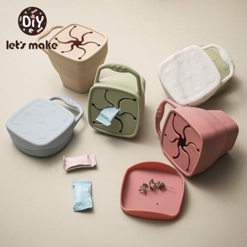 Lets make Baby Silicone Snack Cup Collapsible Toddle Portable Silicone Snack Container Spill Proof Infant Silicone Baby Cups