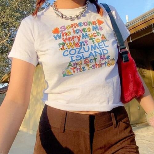 Ins rainbow letter printed short-sleeved T-shirt streetwear summer y2k female slim crop top vintage Harajuku ulzzang T-shirt