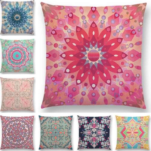 Hot Sale Fantastic Snowflake Flowers Gorgeous Floral Doodle Colourful Decorative Pattern Mandalas Cushion Cover Sofa Pillow Case