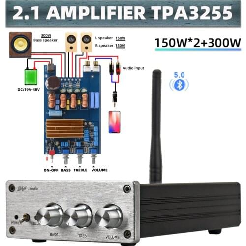 HIFIDIY Finished product machine 2.1 Subwoofer Speaker Amplifier TPA3255 Audio 150W*2+300W Sub AMP Independent Bluetooth 5.0