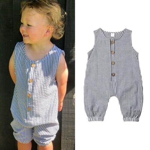 2019 summer Causal Newborn Baby Boy Girl Sleeveless Single Breasted Striped Romper Jumpsuit Sunsuit Outfit Clothes
