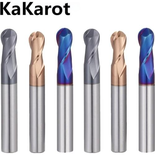 KaKarot Ball Nose End Milling Cutter Tungsten Carbide Cutter CNC Router Bit Milling Tool HRC50 55 65 2 Flute Ball End mill R1 R2