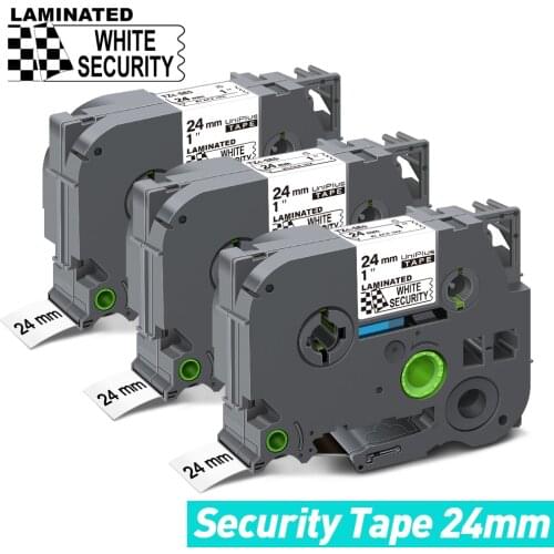 UniPlus 3PK 24mm Security Label Tape SE5 Black on White Protect Document File Leave a Trace Compatible Brother PT Label Maker