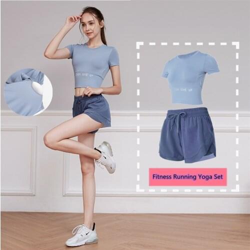 Summer Running Sports Suit Women Yoga Shorts Set Gym Clothing Workout Tops Outfit 2pcs/set Fitness Sportswear With Chest Padded