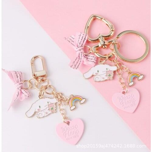 Cute pink Girls' Keychains Car Keys Key Chains Bag Decor Rosette Rainbow Pendant Charms for Airpods for girls Gift