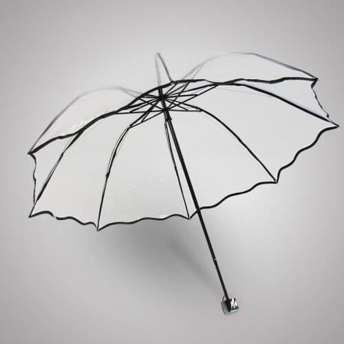 Fashion Transparent Folding Women Rain Umbrella Thicken PVC Clear Hiking Men Black Umbrellas Outdoor Travel Wave Edge Parasols