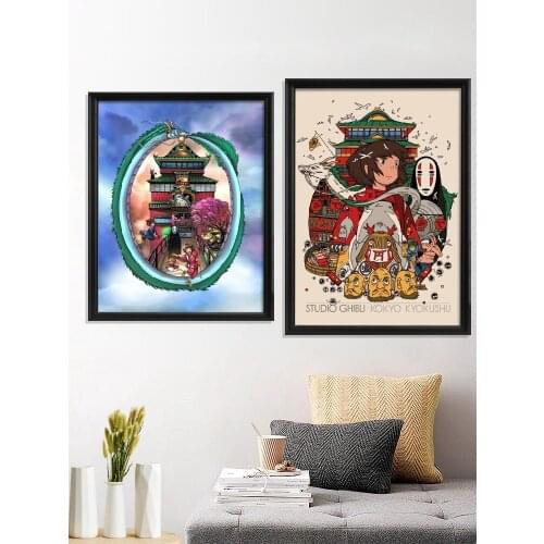 Spirited Away Animation Cartoon Anime Miyazaki Hayao Poster Decor Room Gift Art Silk Wall Stiker Prints Home