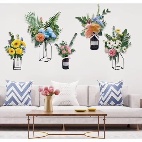 [shijuekongjian] Flowers Wall Stickers DIY Plants Wall Decals for Living Room Kids Bedroom Kitchen House Decoration Accessories