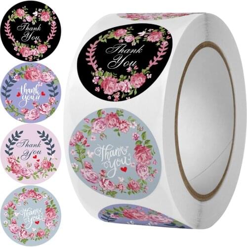 Floral Thank You Stickers, 500pcs Round Thank You Stickers Roll Perfect for Wedding, Party, Birhday, Graduation, Small Business
