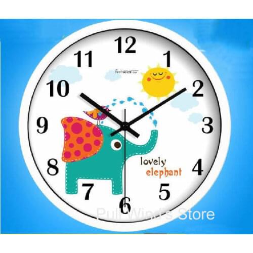 Cute elephant pattern wall clock Childrens room Cartoon wall clock