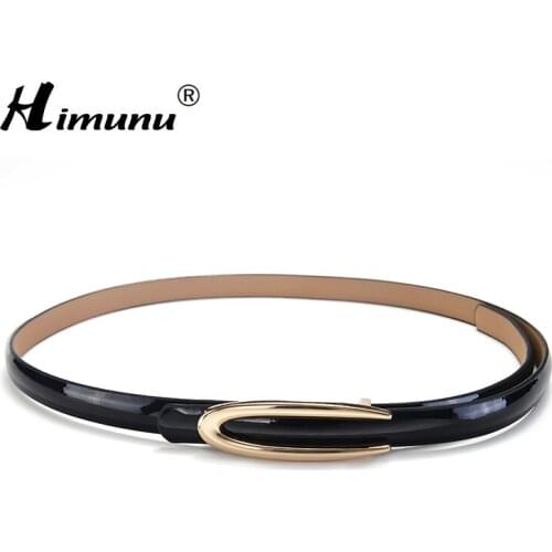 [HIMUNU] Newest Fashion Thin Belts For Women Patent Leather Women Belt Genuine Leather Luxury Designer Drand Belt