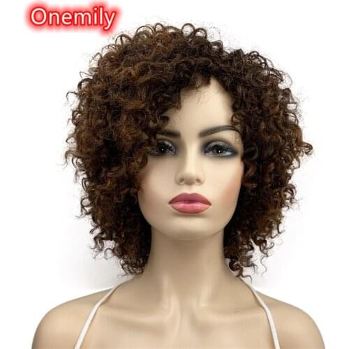 Onemily Short Kinky Curly Heat Resistant Synthetic Hair Wigs for Women Girls with Bangs Party Evening Out Fun