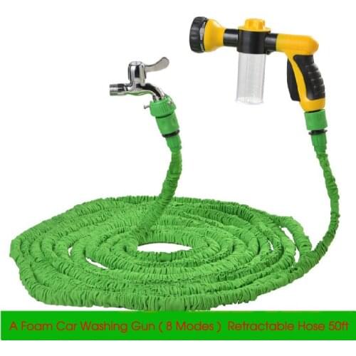 Upgraded Expandable 50ft Retractable Garden Hose Reels Water Pressure Gun Foam Car Washer Car Cleaning Gun 8 Modes Nozzle Gun