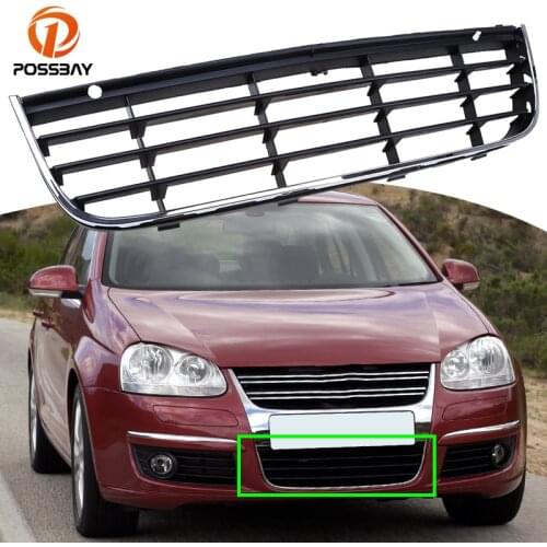 POSSBAY ABS Car Front Center Bumper Lower Grille For VW Jetta/Bora/Golf Mk5 2004/2005-2010 With Chrome Surround Trim Side Parts