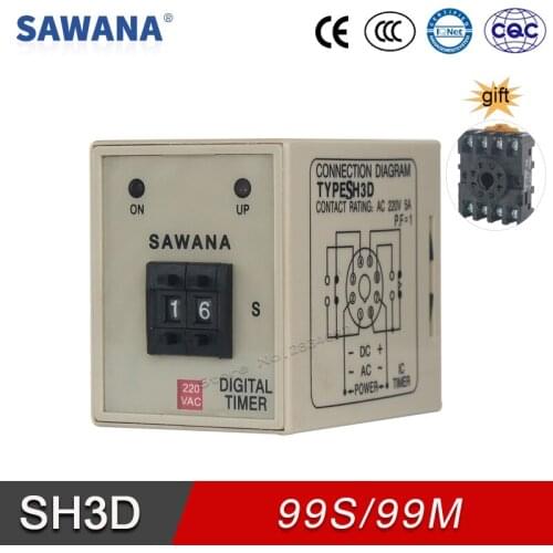 Time Relay Digital Timer SH3D AC220V AC380V AC110V DC24V Time Relay 8 pin 99s 99m SPDT with Socket Base Timming Relays
