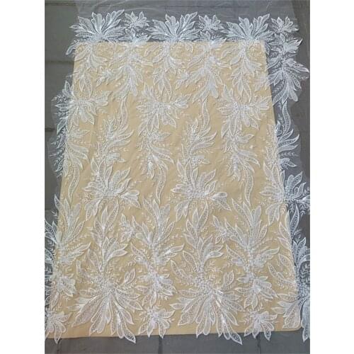 Luxury Heavy Handmade Beading Sequins Embroidery Lace Fabric Wedding Dress Bride Sewing Accessories V2570