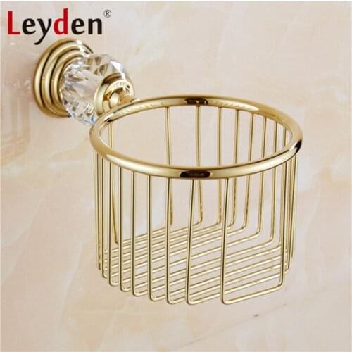 Leyden Luxury Crystal Paper Holders Gold Wall Mounted Paper Towel Basket Toilet Paper Tissue Box Holder Bathroom Accessories