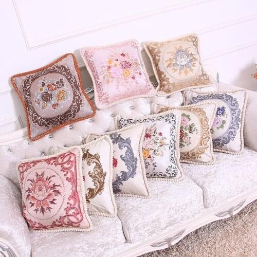 Embroidery European Cushion Relief Fabric Pillow Pillowcase Luxury Embroidered Car Sofa Cushion Covers 50x50cm