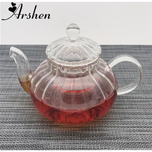 Arshen 600ml Pumpkin Style Durable Glass Teapot with Filter Handmade Heat Resistant Teapot Kungfu Flower Tea Coffee Heathly Life