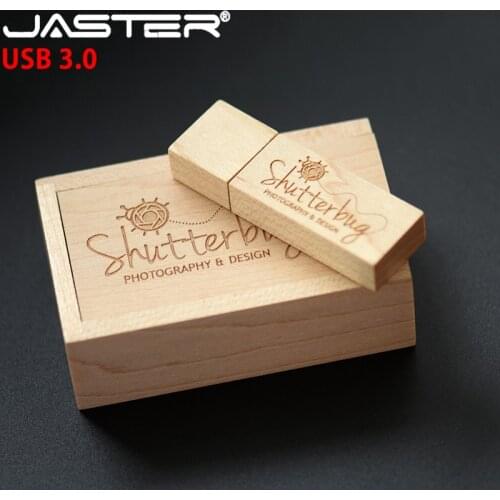 JASTER USB 3.0 Customized LOGO Wooden bamboo usb with box usb flash drive Memory stick pen drive pendrive 8GB 16GB 32GB 64GB