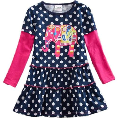 VIKITA Girls Flower Dresses Children Cotton Dress Long Sleeve Autumn Winter Cartoon Kids Dress For Girls Roupa Infantil Menina
