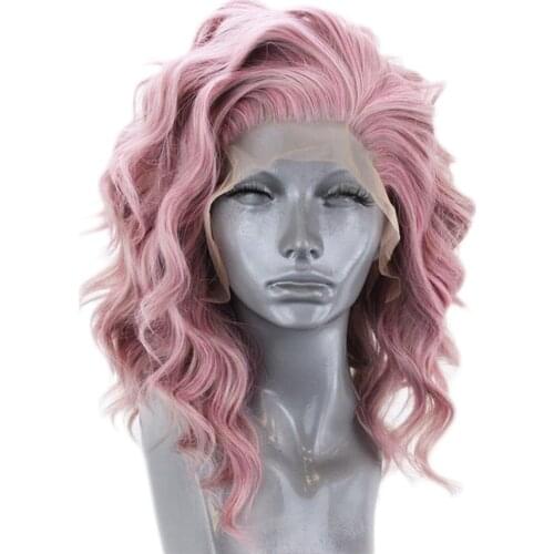 Websterwigs Pink Short Bob Hair Body Wave Synthetic Lace Front Wig with Side Part Heat Resistant Fiber Hair Lace Front for Women