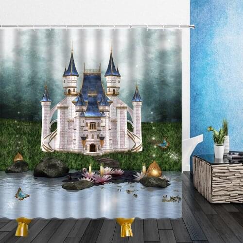 Landscape Shower Curtains Dream Fairy Tale Castle Forest 3D Print Waterproof Polyester Cloth Bathroom Decor Curtains With Hooks