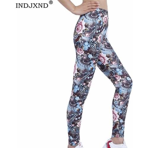 INDJXND New Flowers Pants Women Leggings Fitness High Waist Hip Push UP Tights Elastic Ankle-Length Bottom Gym Pants Clothes