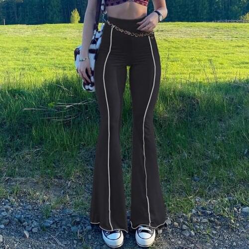 2021 Female Flared Trousers Adults High Waist Long Bell-Bottomed Pants for Spring Fall Brown/Green/Black S/M/L