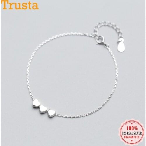 Trusta 100% 925 Real Sterling Silver Fashion Women Jewelry 3 Heart Bracelet 16cm For Gift Girls Lady Drop Shipping DS1414