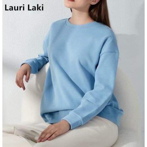 Lauri Laki Solid Basic Pullover Hoodies Sweatshirt Women Autumn Winter Thick Cotton Sofit Oversize Hoodie 2021 Loose Tops