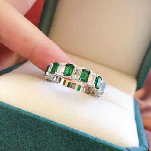 Large Row Diamond Ring Green Gem Emerald Cut 3*5 Square Shape Woman S925 Silver Engagement Jewelry