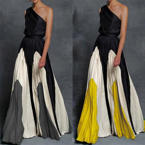 Women Dress Plus Size Dresses Womens Spring One-Shoulder Pleated New Vestidos Sleeveless Loose Split Dresses