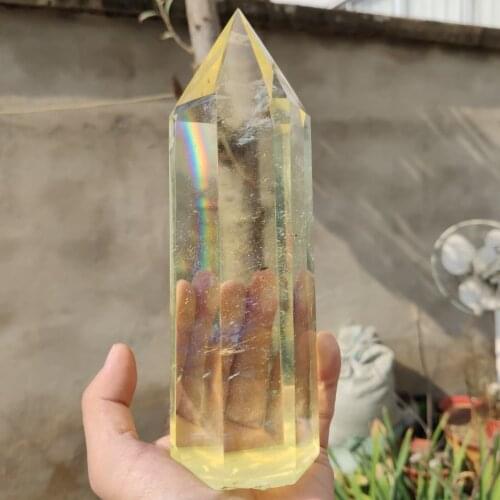 1000g 1pcs Yellow Melting stone quartz obelisk crystal wand point reiki healing