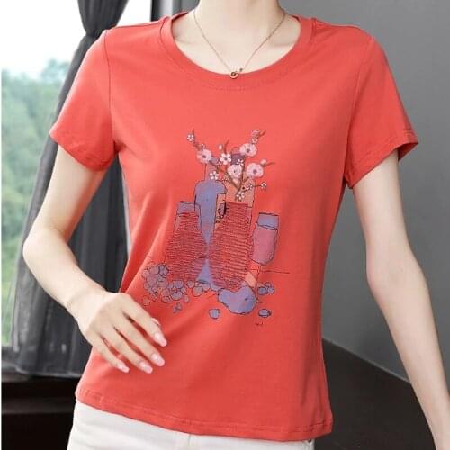 2021 Summer Embroidery T-Shirt Cotton Chinese Style Cartoon Plus Size Tshirt Short Sleeve T Shirt Women Tees Ladies Tops Femme