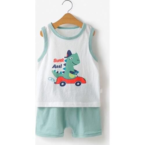 2021 New Arrival Summer Children Set Sleeveless T-shirt Tops+Shorts 2 Pieces Set Printed Dinosaur Cute Baby Clothes 1-4 Year